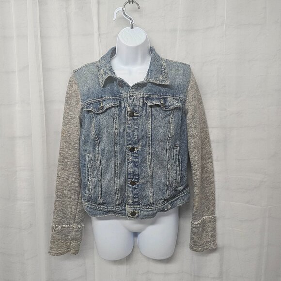 Free People Jean Jacket Fleece Grunge Casual Distressed M - Picture 13 of 13